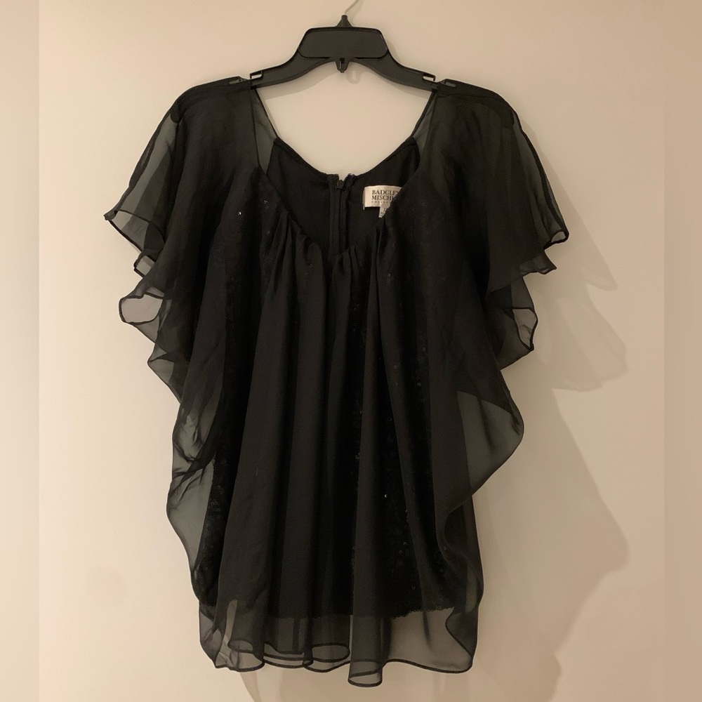 Fancy Black Mesh Over Sequence Top - image 1